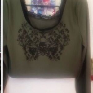 ROMWE Olive Green Top with Black Lace Accent